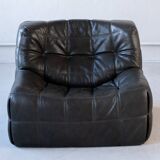 Ensemble de Salon Kashima Vintage en Cuir Noir par Michel Ducaroy pour Ligne Roset, 1976, Set de 3