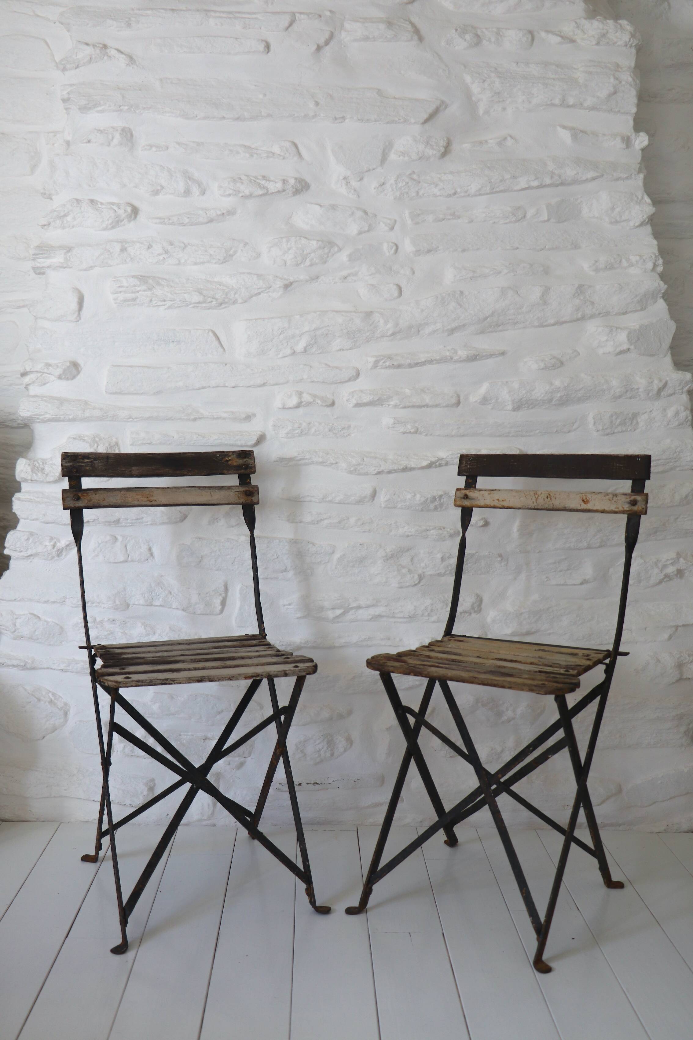 Pair of 20th Century Folding Slatted Garden Chairs