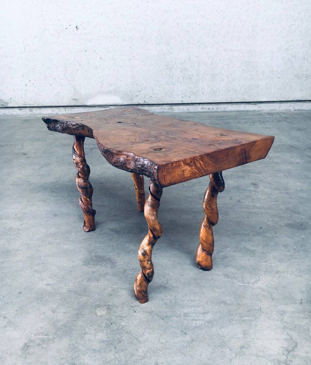 Brutalist Style Handcrafted Oak and Grape Wood Side Table, 1950s