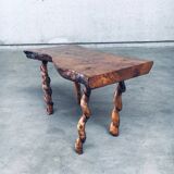 Brutalist Style Handcrafted Oak and Grape Wood Side Table, 1950s