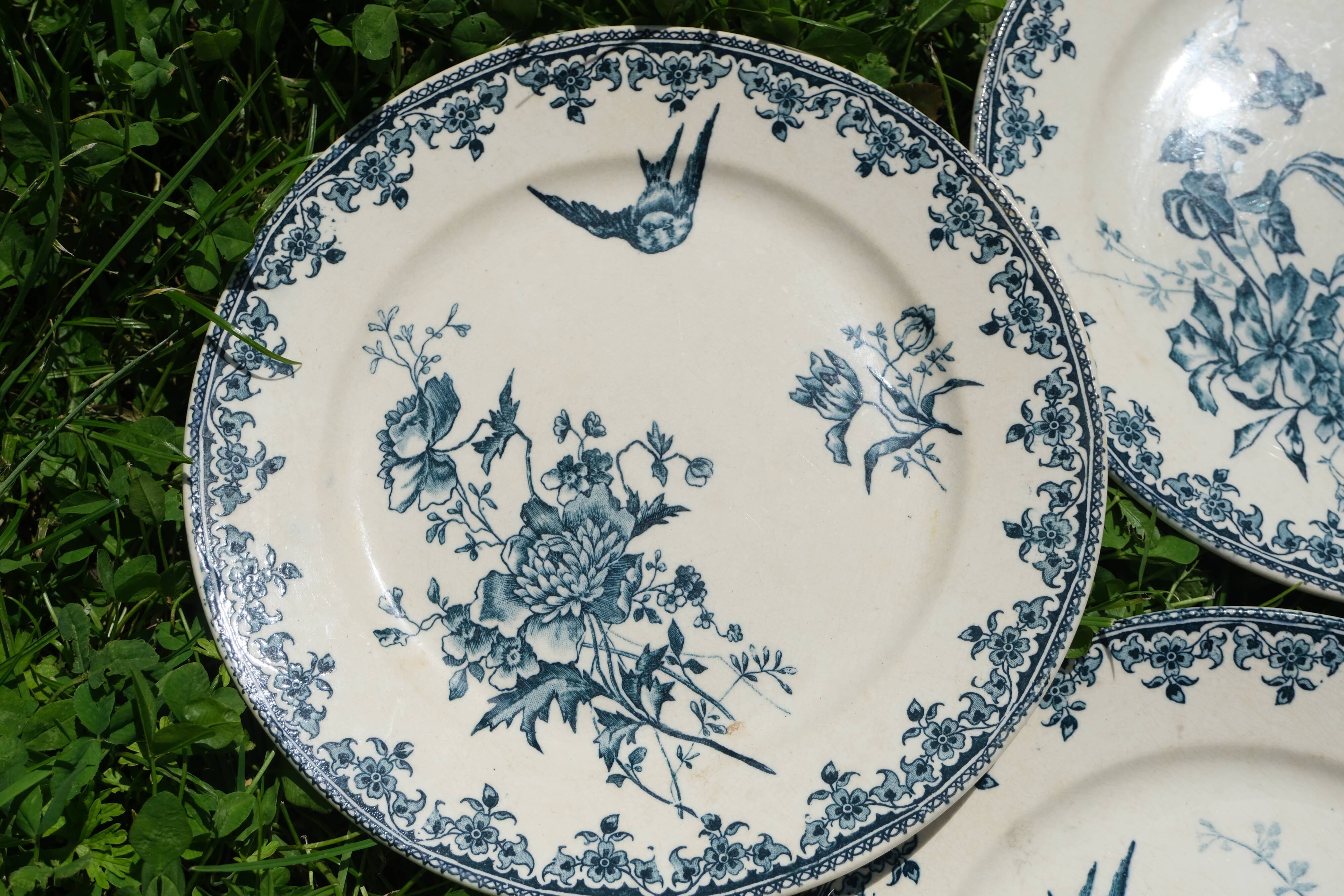 Set of 6 blue iron earth plates