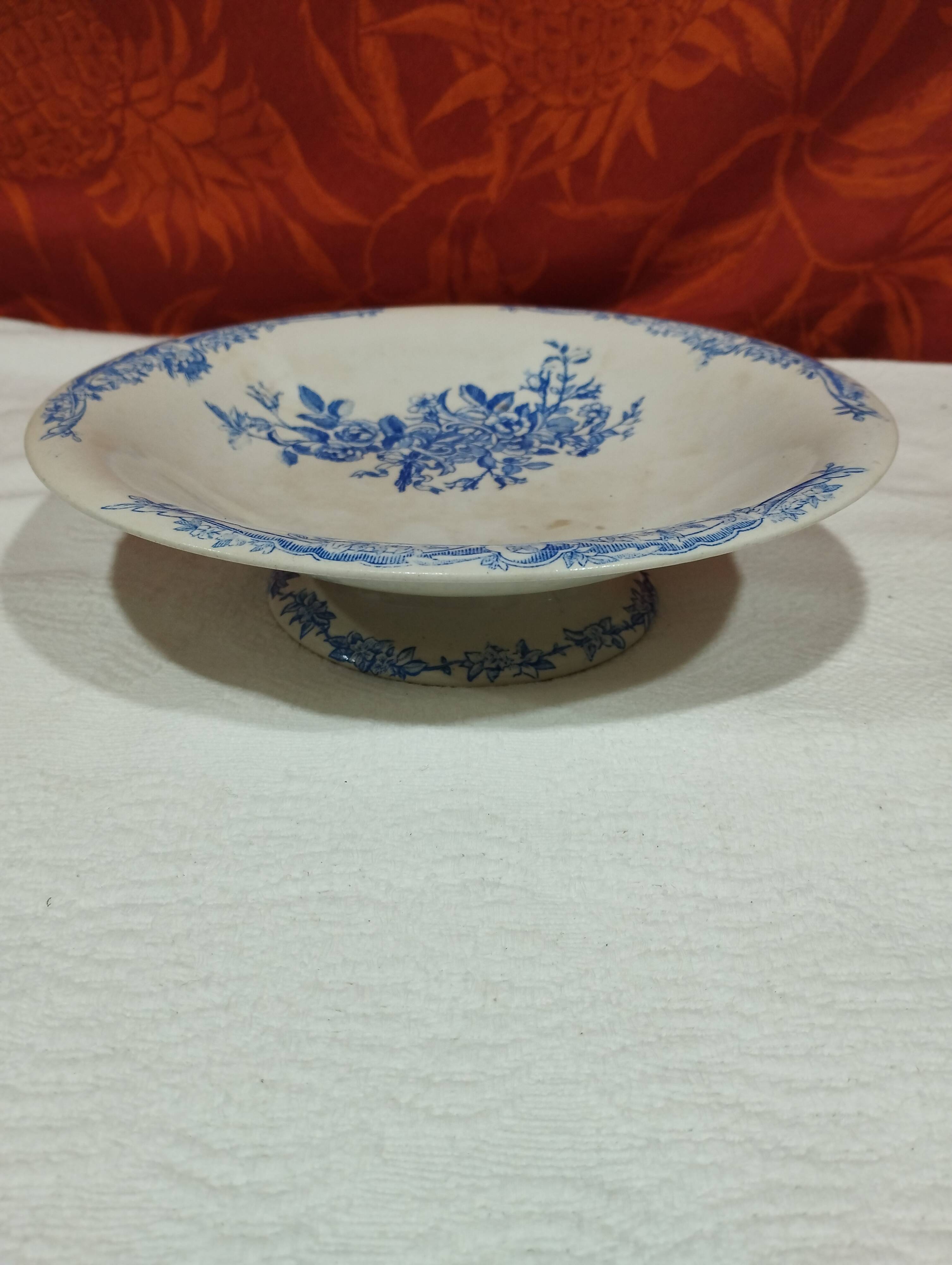 old earthenware fruit bowl - blue floral decoration