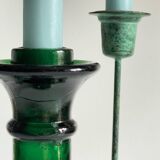 Bougeoirs en verre et métal vert