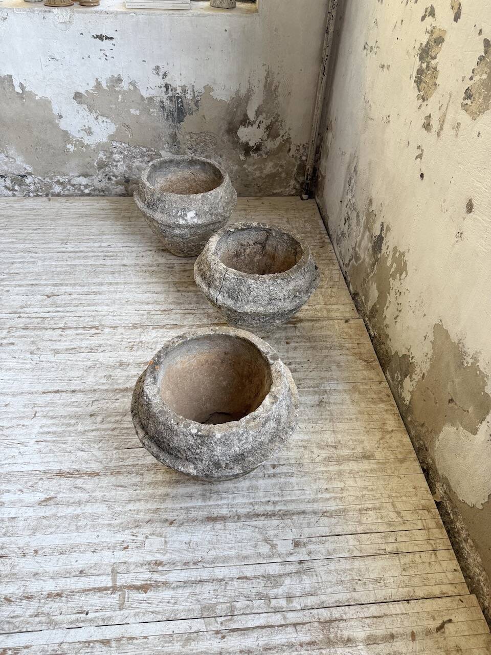 Trio of stone and cement planters, early 1900s