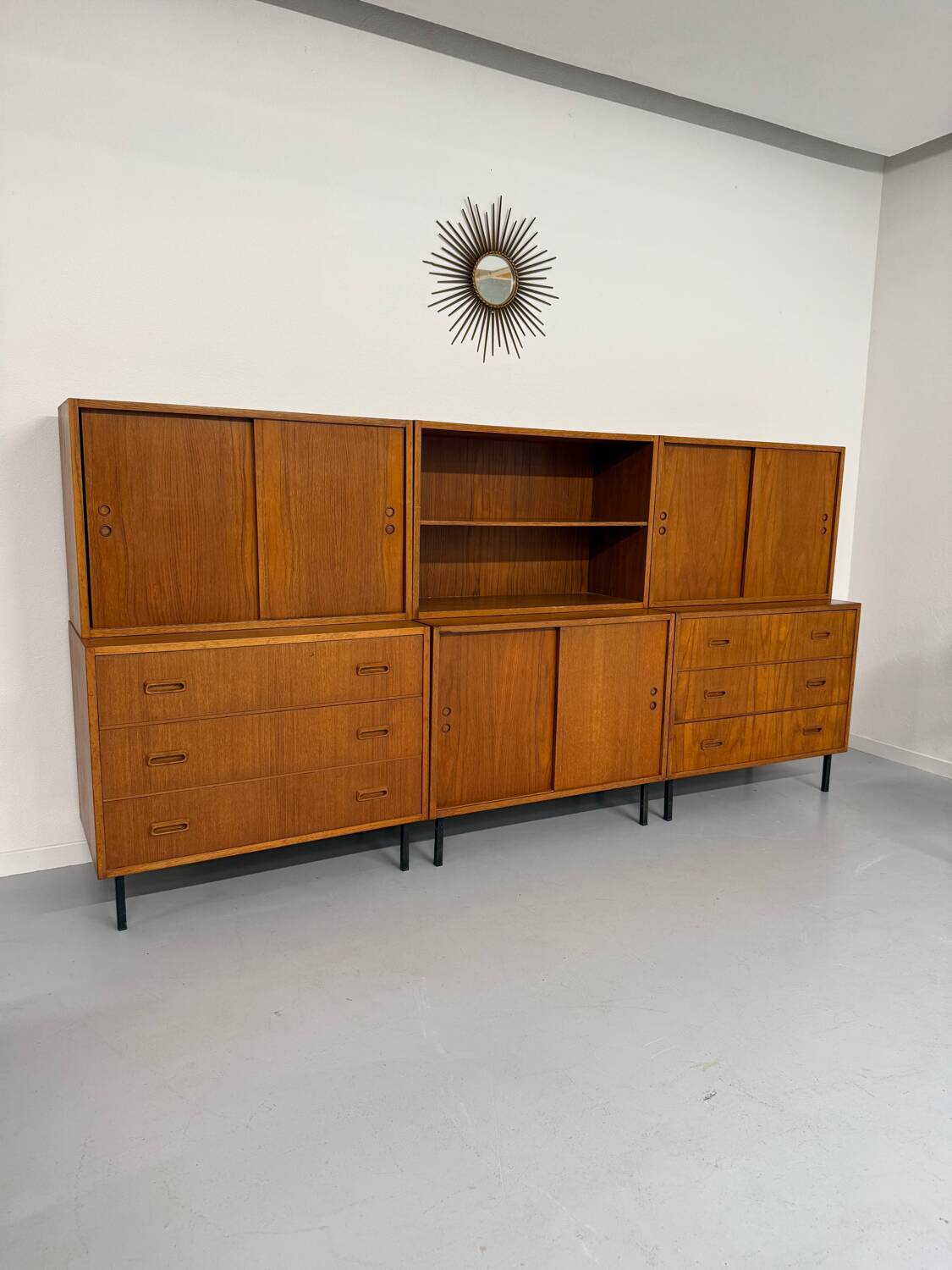 Antique 1950s vintage designer oak modular sideboard