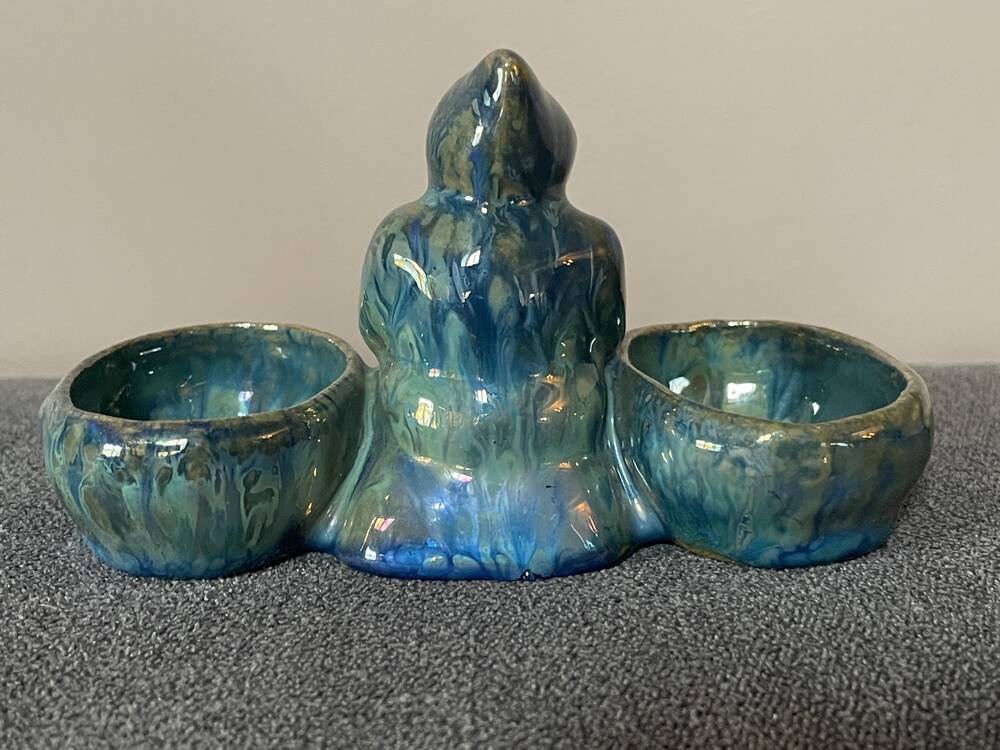 SALERON DOUBLE MONK IN FLAMED STONEWARE FROM RAMBERVILLERS TABLE ART