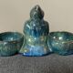 SALERON DOUBLE MONK IN FLAMED STONEWARE FROM RAMBERVILLERS TABLE ART