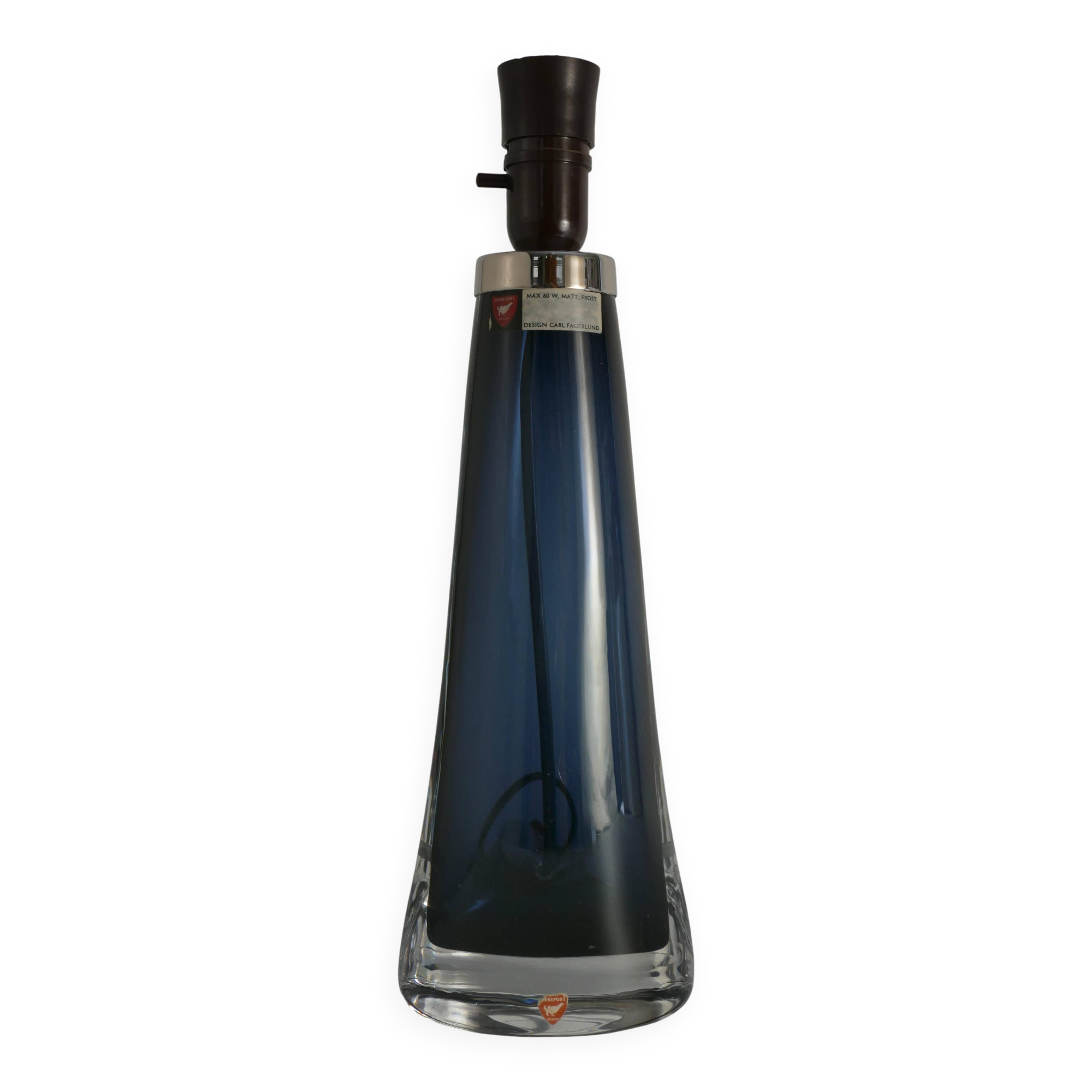 Blue Crystal Glass Table Lamp model RD 1566 by Carl Fagerlund, Orrefors, 1960s