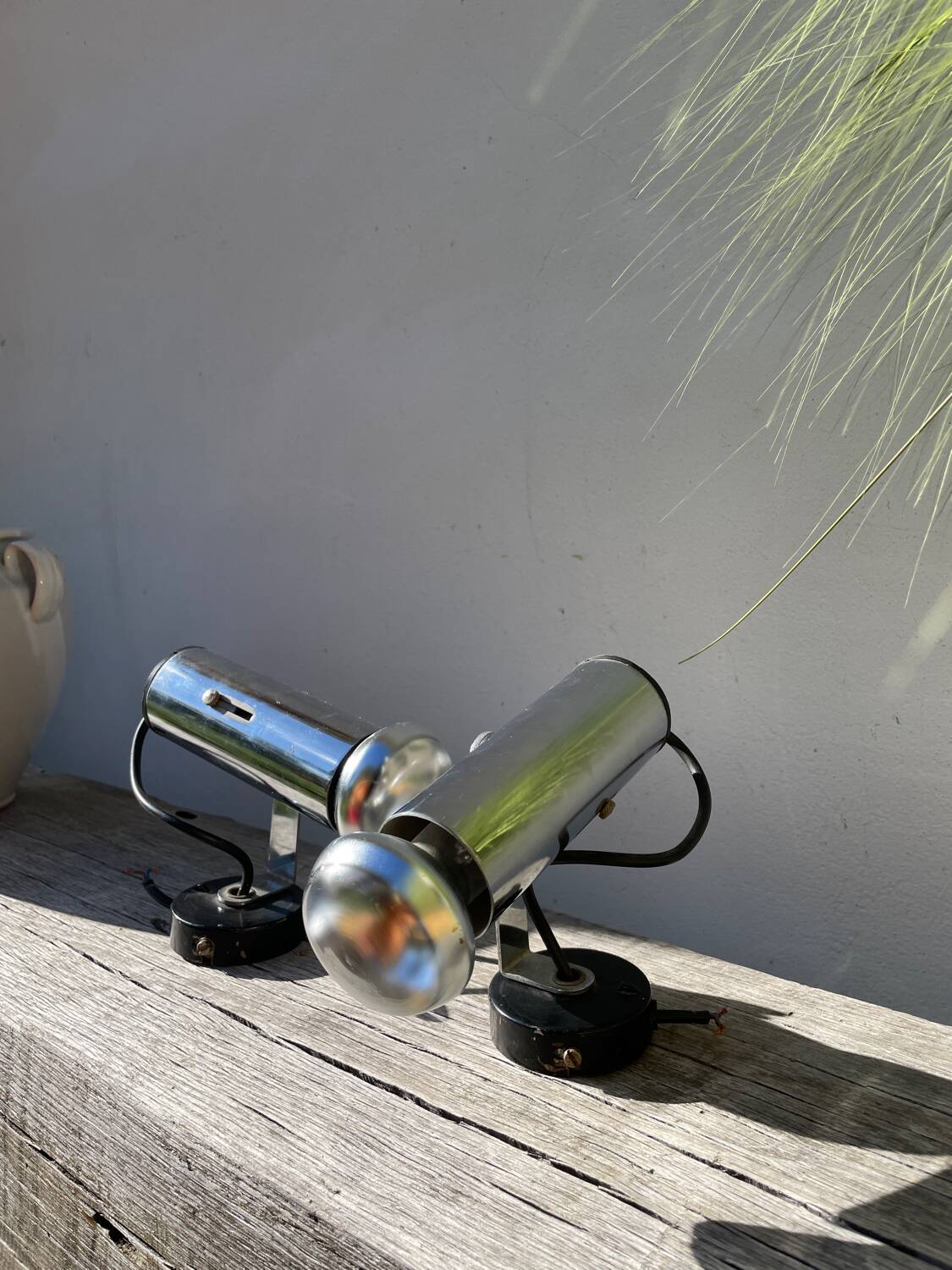 Pair of chrome metal wall lights from the 1970s.