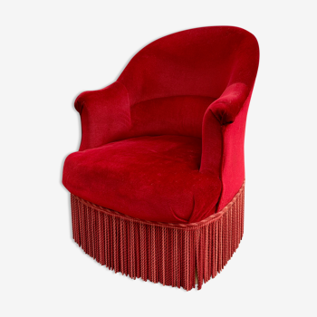 Fauteuil crapaud en velours rouge