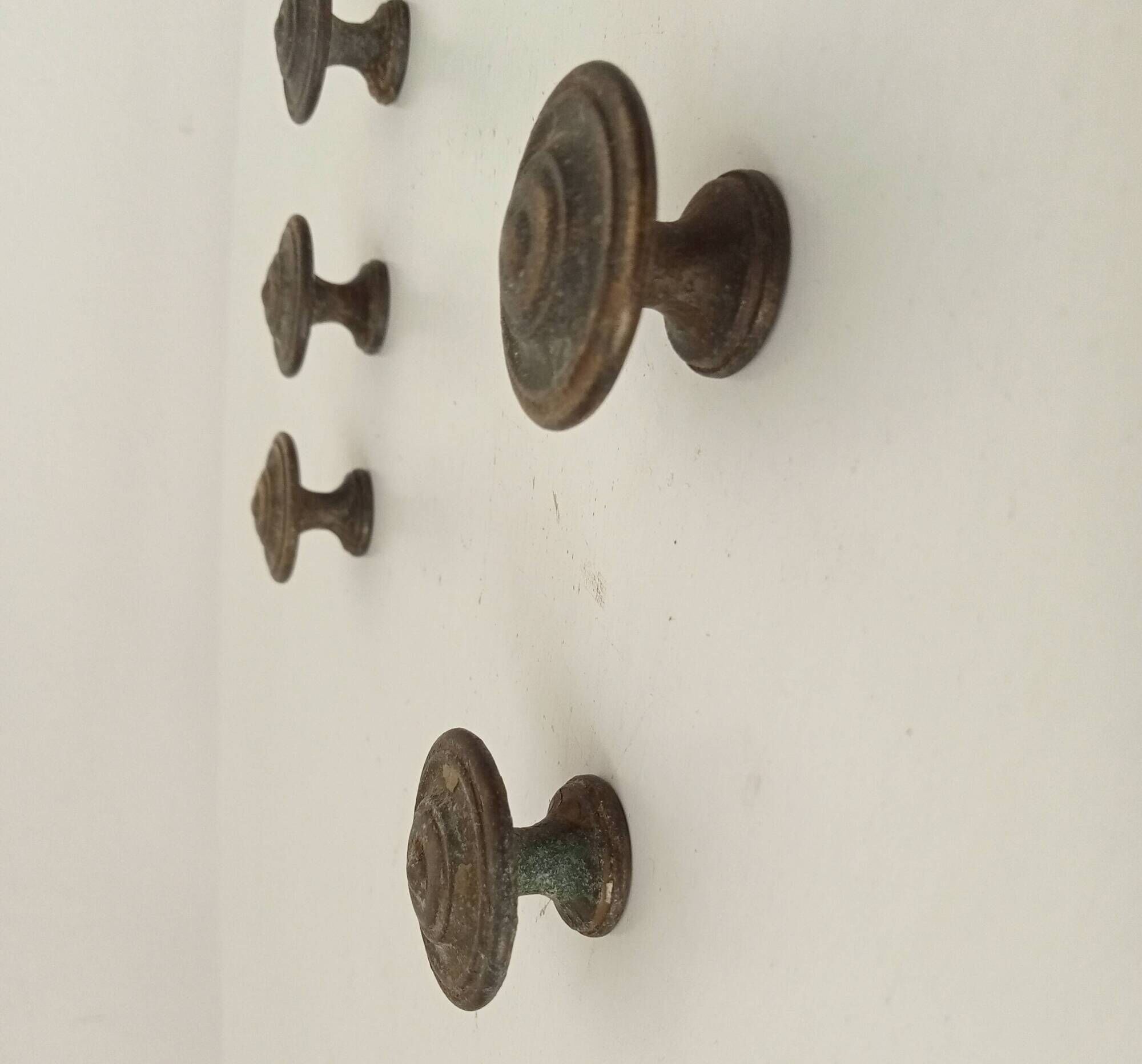 Pair of antique furniture knob handles in solid gilded brass