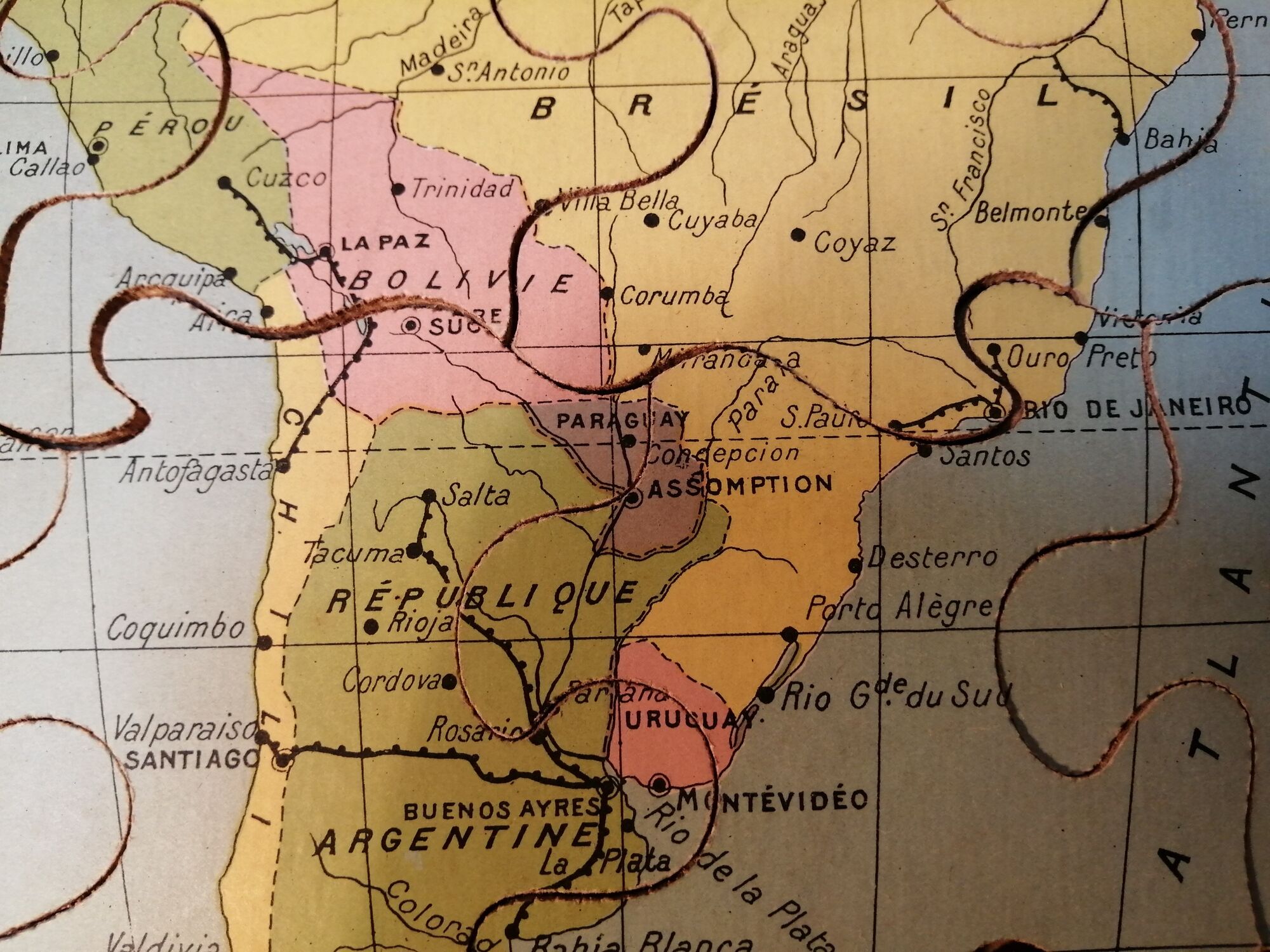 Geographical puzzle map South America - Monrocq Paris - Vintage