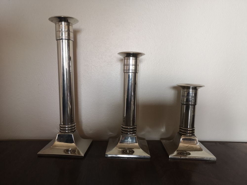 Suite of three neoclassical candle holders in silver bronze - Art Deco - 1920s/1930s