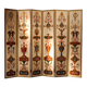 19th Century Italian Six-Panel Painted Wood Folding Screen in Gilt Bronze Frame