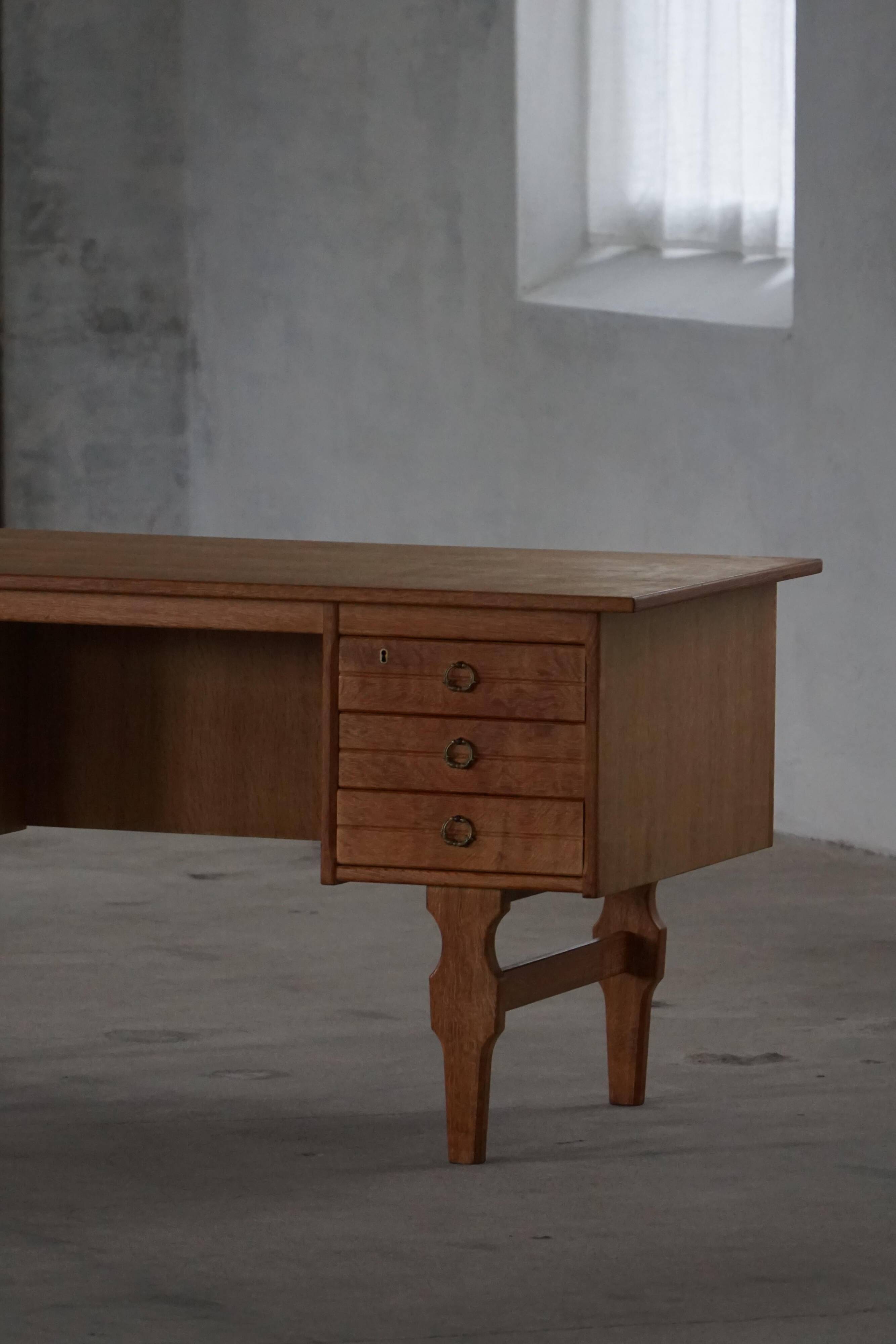 Free-standing oak desk, Mid-century modern Danish, Henning Kjærnulf, 1950s