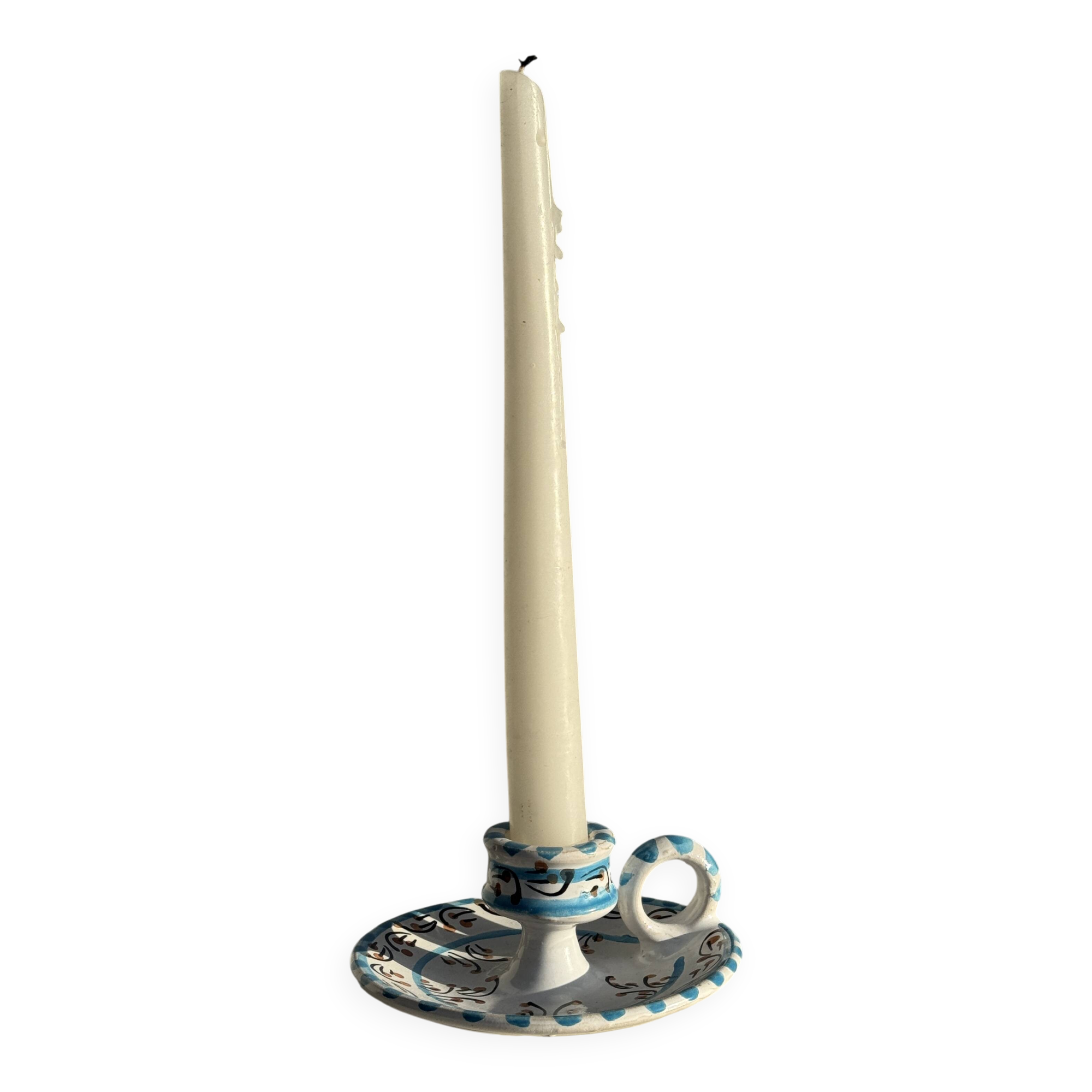 Light blue Moustiers candlestick H5 D12.5