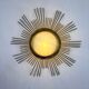 Large sunburst brutalist ceiling flush mount or pendant – gilt iron rays & opaline, France, 1950s