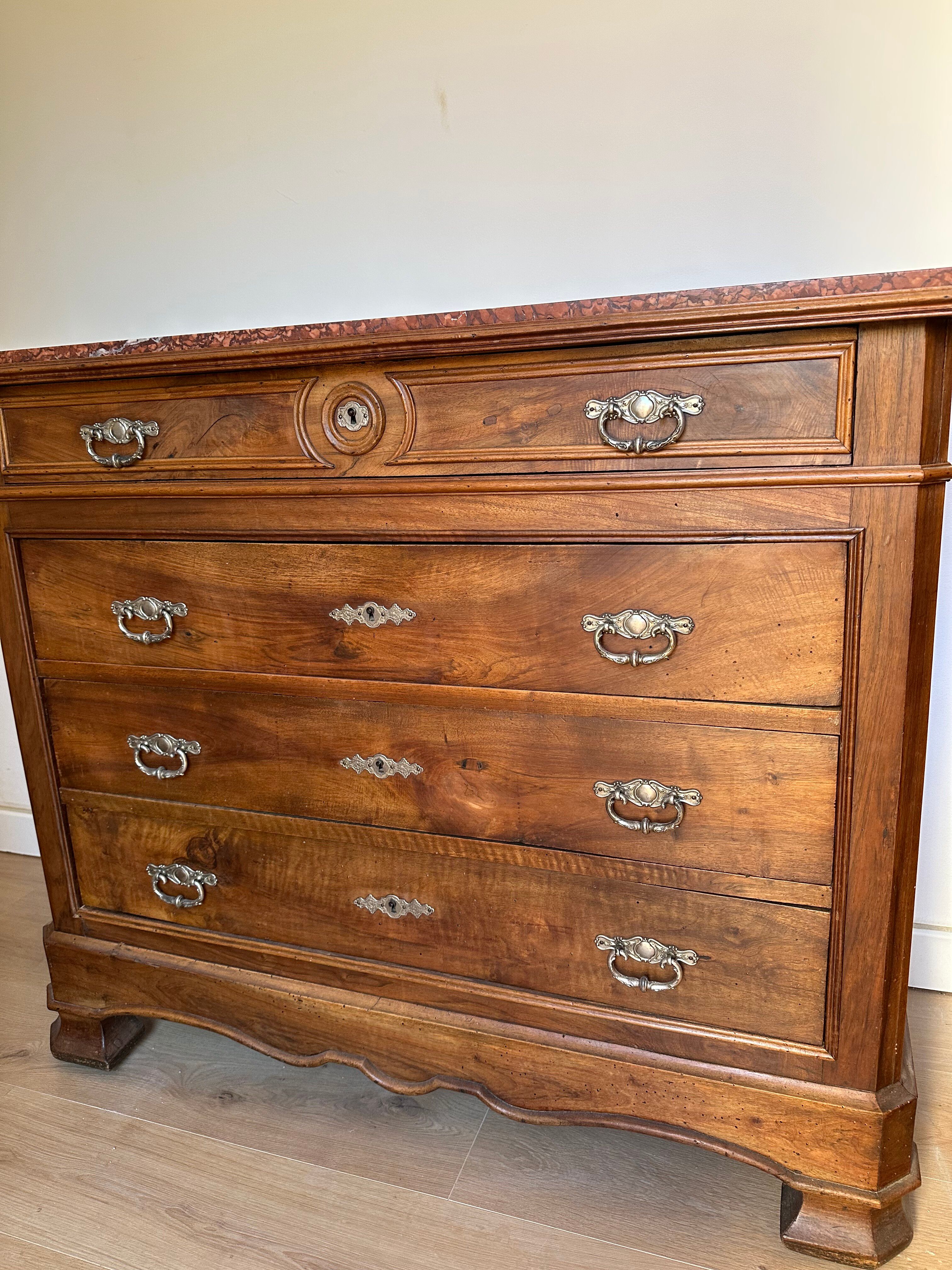 Louis-Philippe walnut commode with marble top