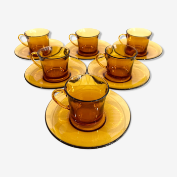 Serving of 6 coffee cups durâmes in yellow glass