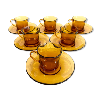 Serving of 6 coffee cups durâmes in yellow glass