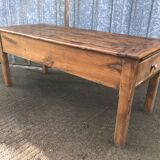 Table de ferme rustique ancienne en cerisier massif à 3 tiroirs et 1 tirette