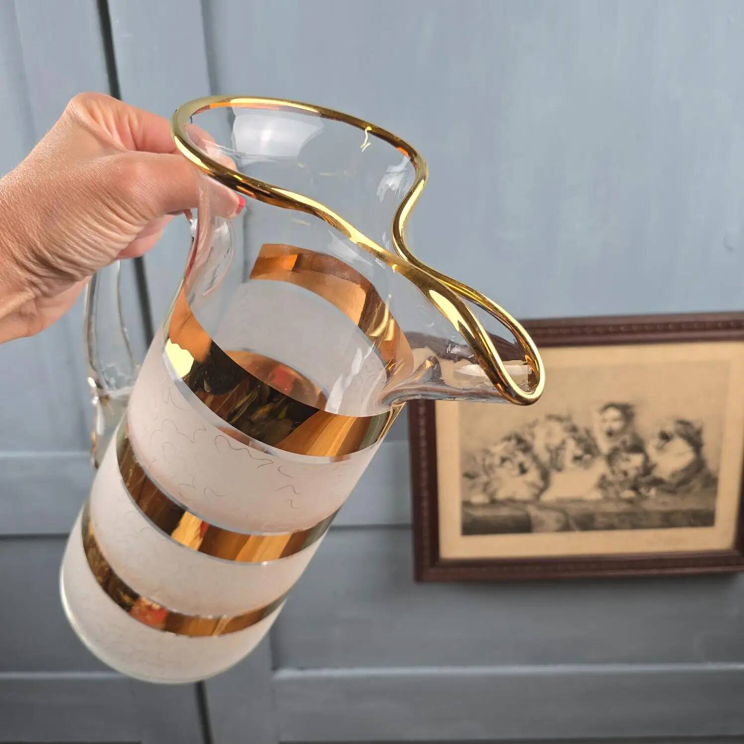 Vintage Art Deco golden glass orangeade jug