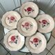 Set of 6 flat plates digoin sarreguemines pink and blue flowers 40s
