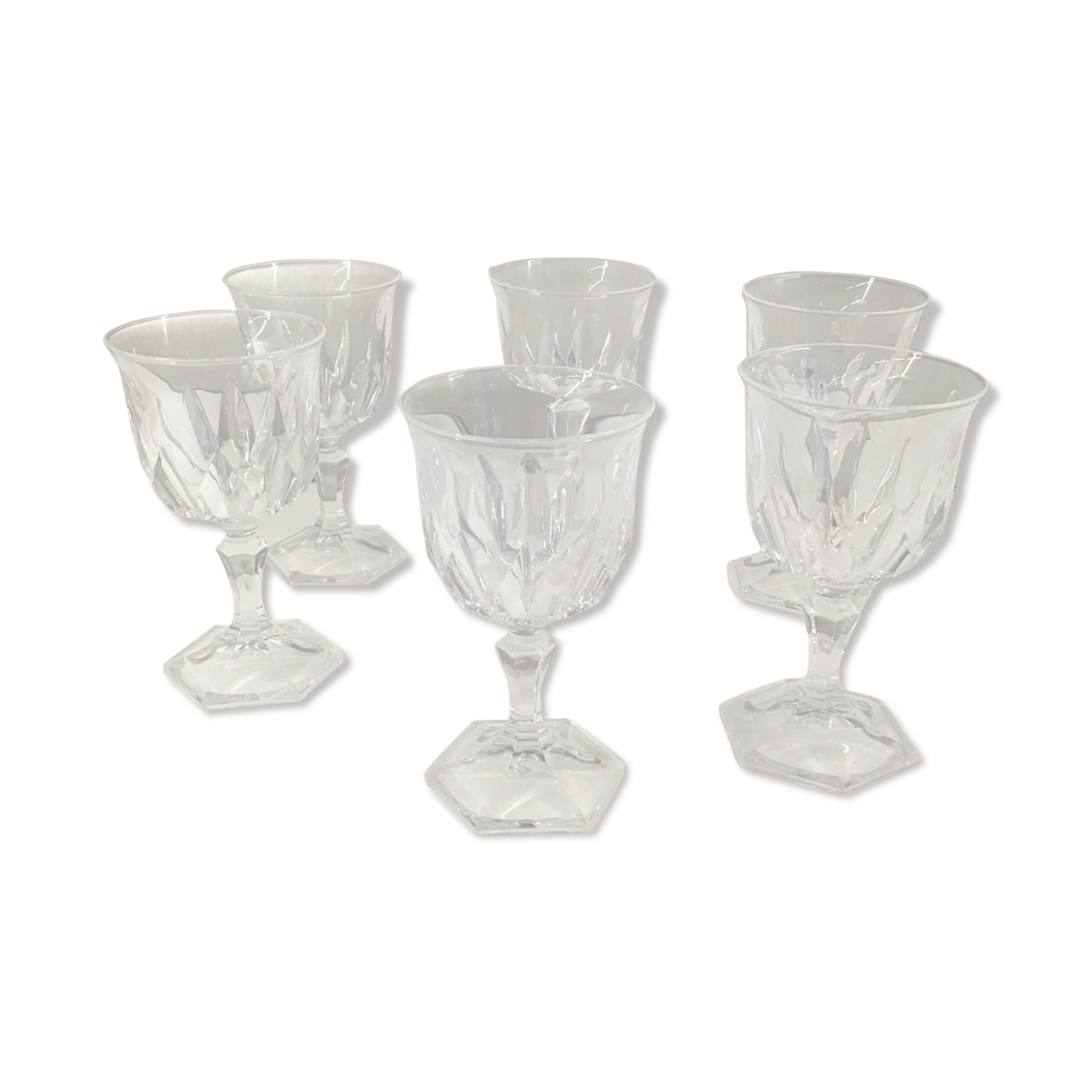 Lot of 6 crystal digestive glasses cut to octagonal feet early 20th century
