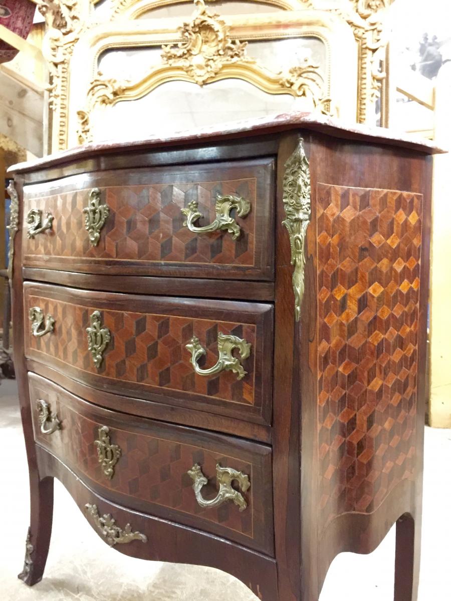 Commode en marqueterie de cubes d'époque Napoléon III