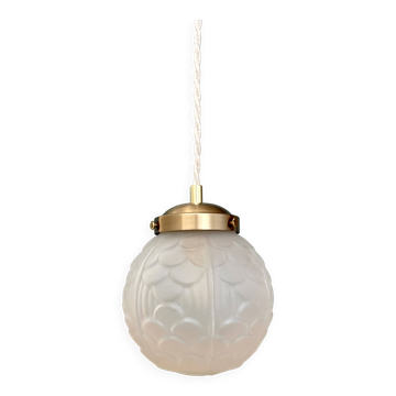 Suspension globe vintage Art Deco in frosted glass