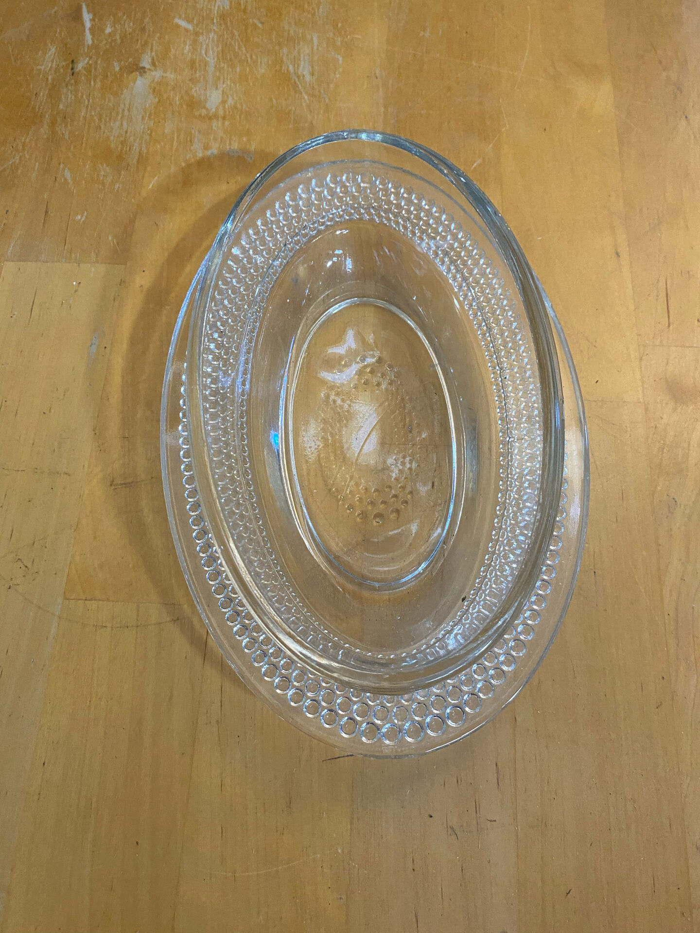 Antique Butter Dish Moulded Glass Pearl Row Made In France Vintage #E26