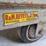 Vintage industrial steel and wooden trolley, 1950s