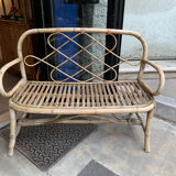 Rattan and bamboo bench 70s