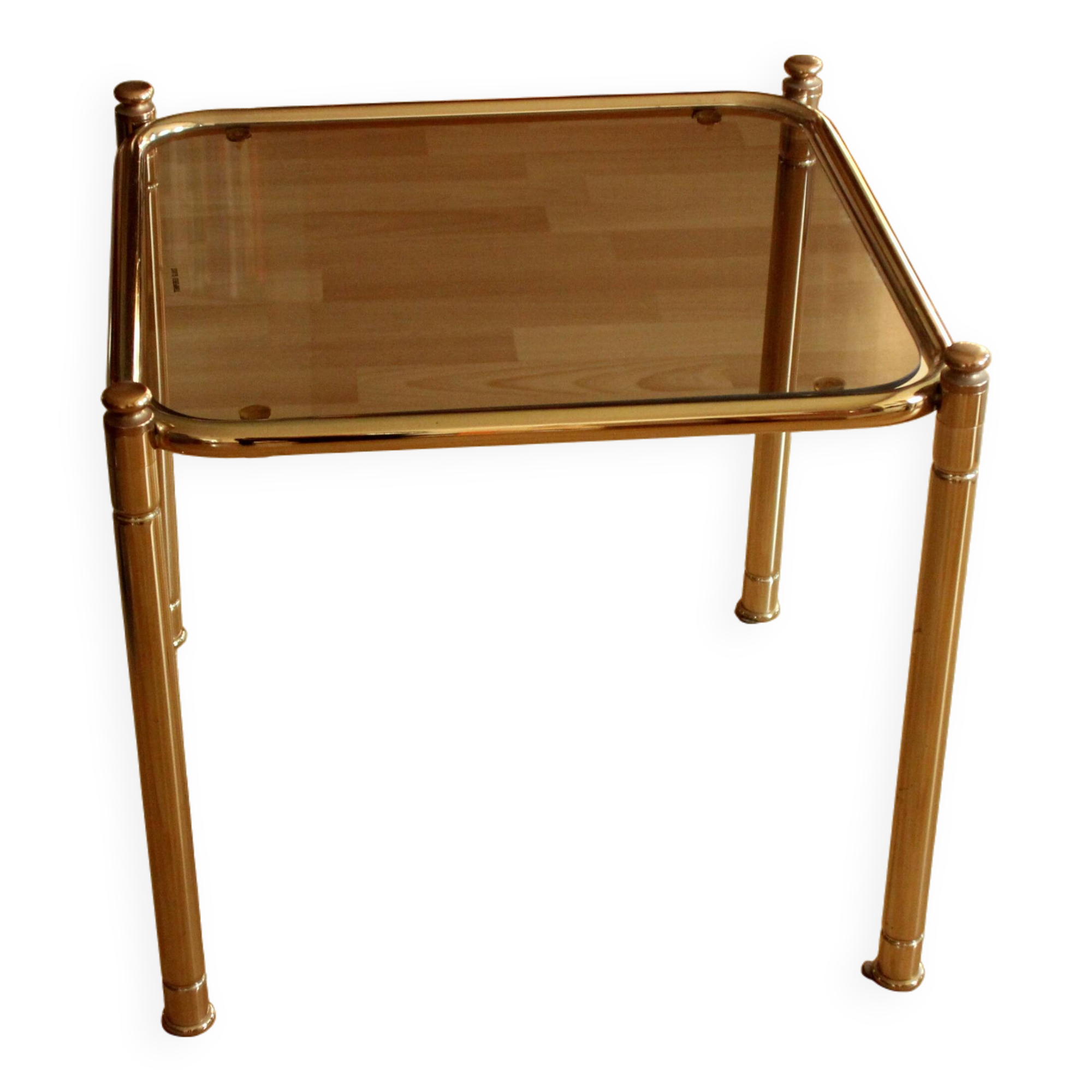 Space Age brass side table with smoked glass plate - vintage