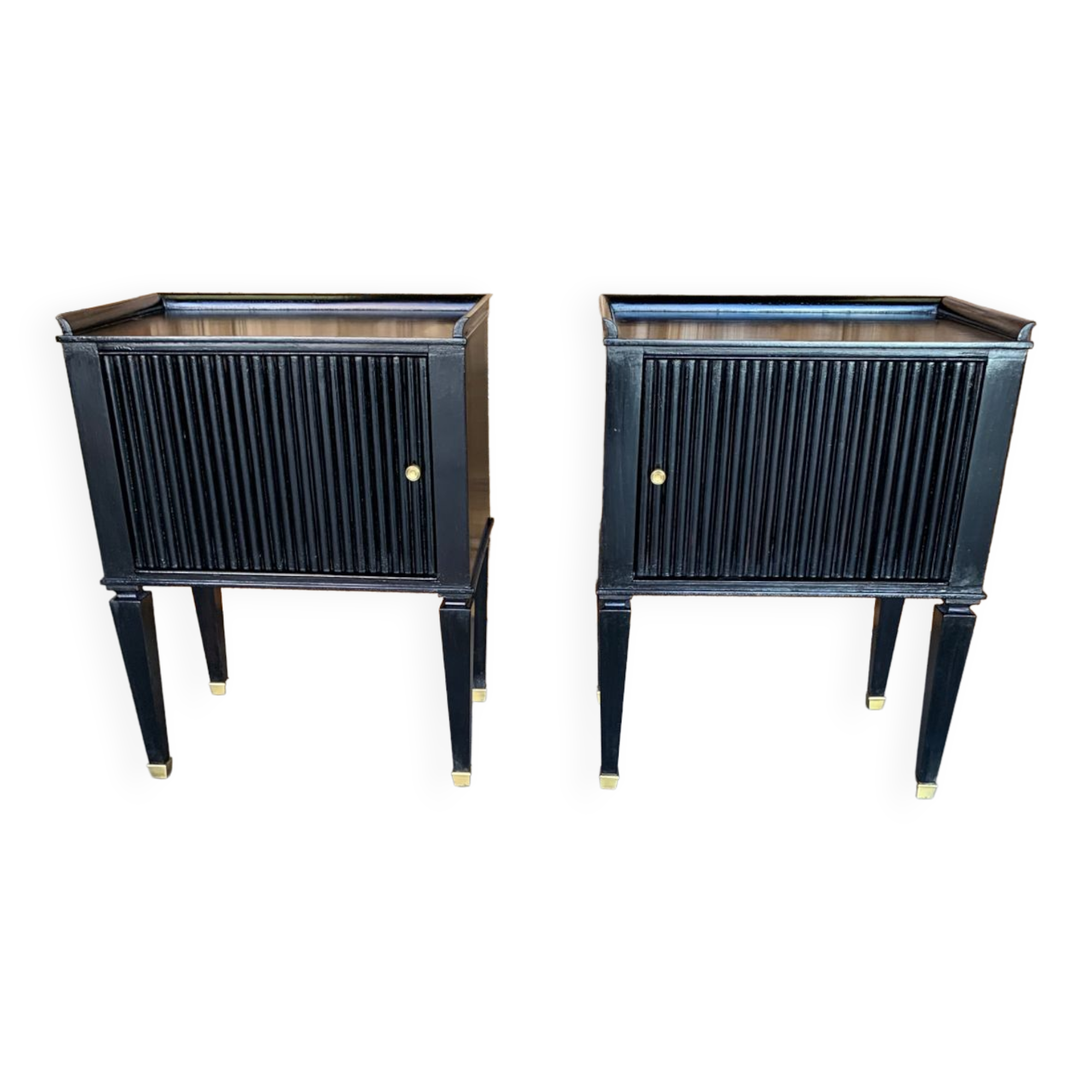 pair of art deco bedside tables in black lacquered mahogany