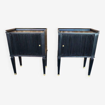 pair of art deco bedside tables in black lacquered mahogany