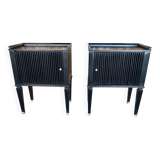 pair of art deco bedside tables in black lacquered mahogany