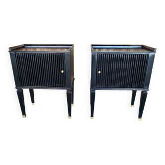 pair of art deco bedside tables in black lacquered mahogany