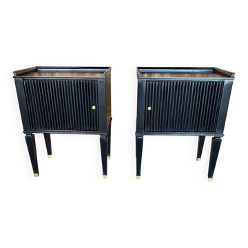 pair of art deco bedside tables in black lacquered mahogany