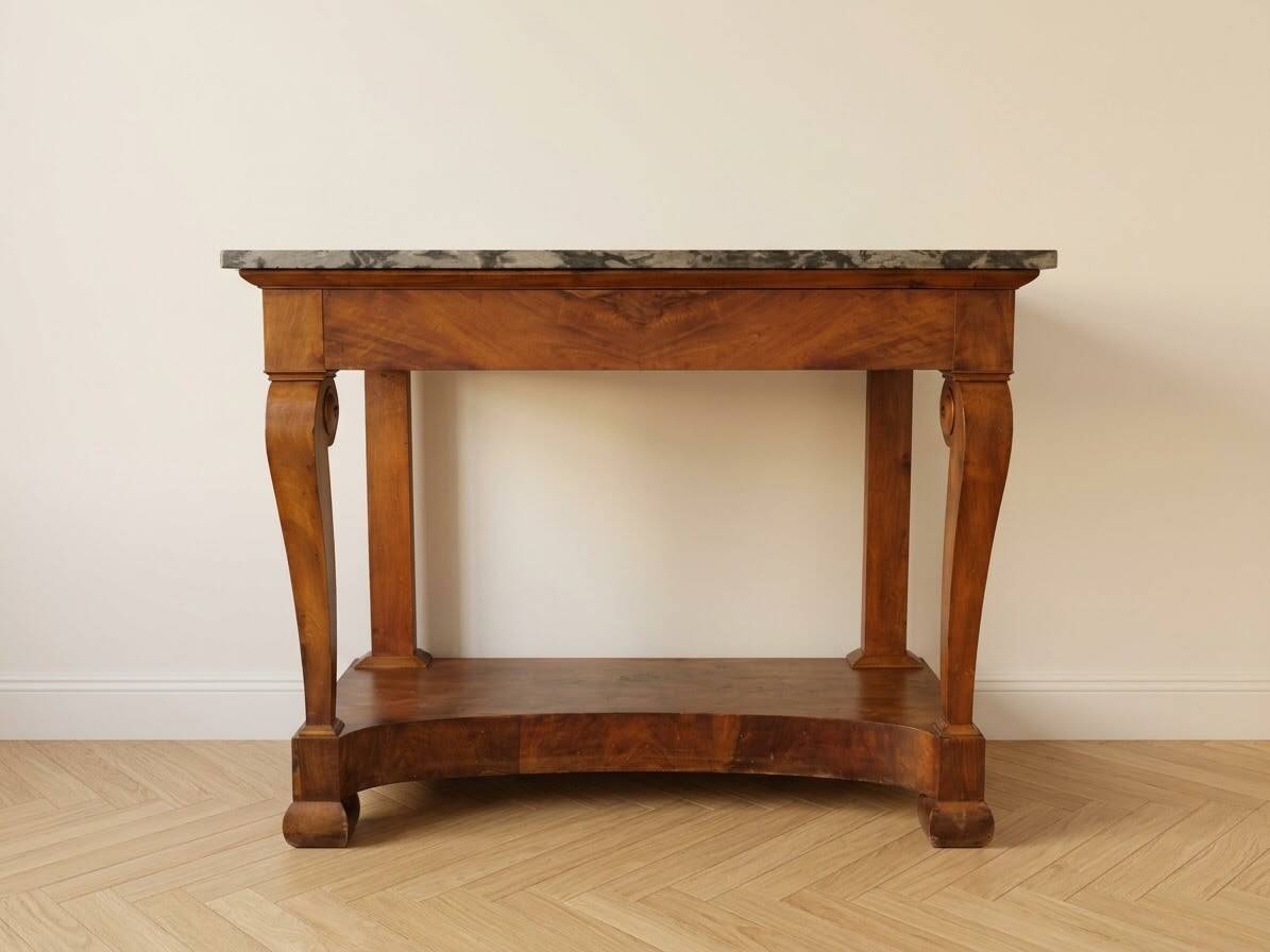 Console ancienne style Empire en acajou et plateau marbre