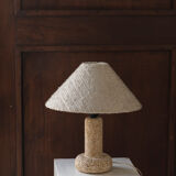Limestone table lamp with woolen shade, France 1970’s