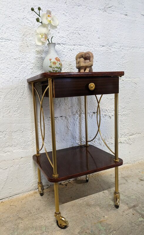 Vintage bedside table with wheels