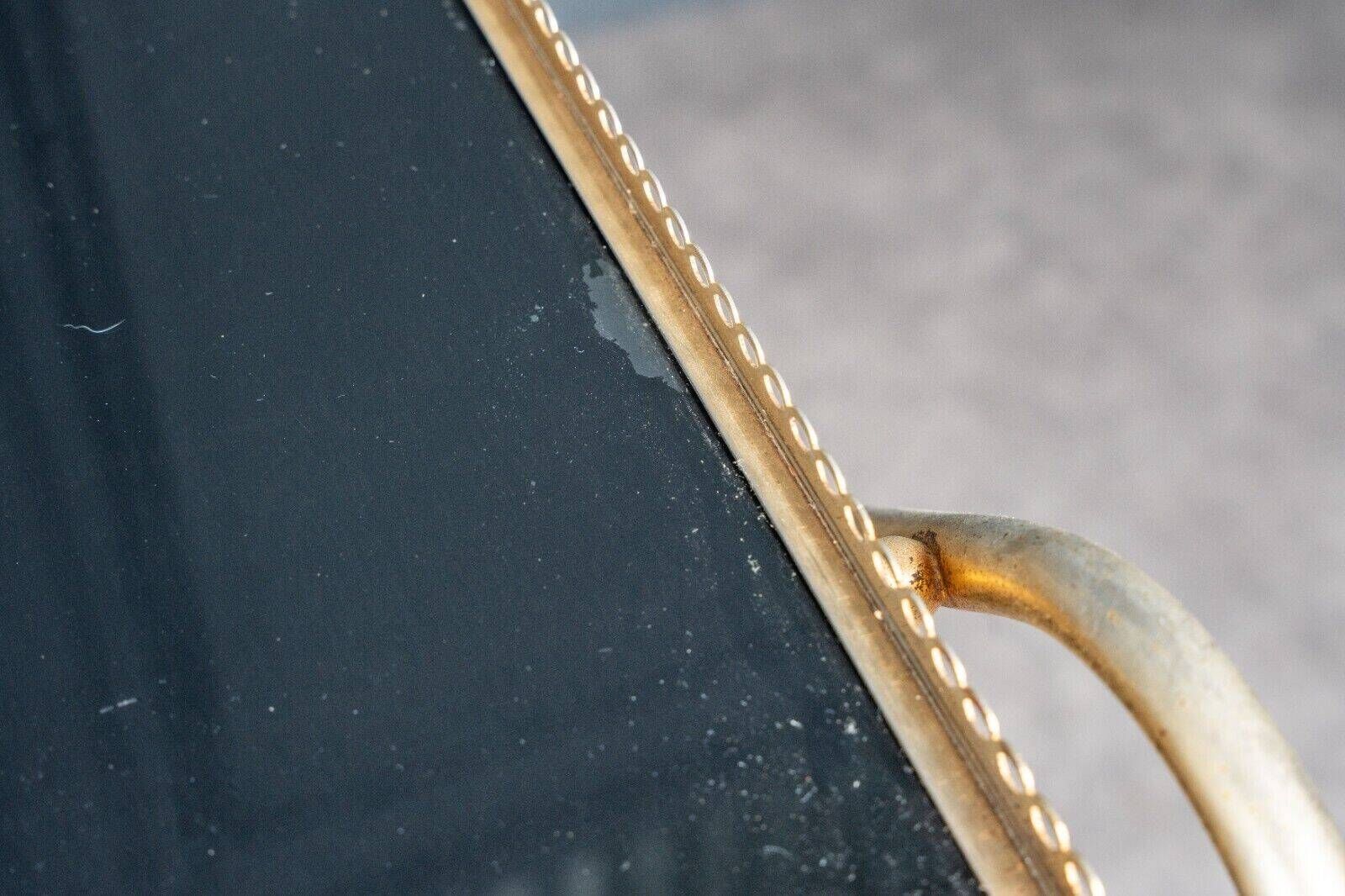 Rolling bar trolley in gold metal and black opaline two trays 1960
