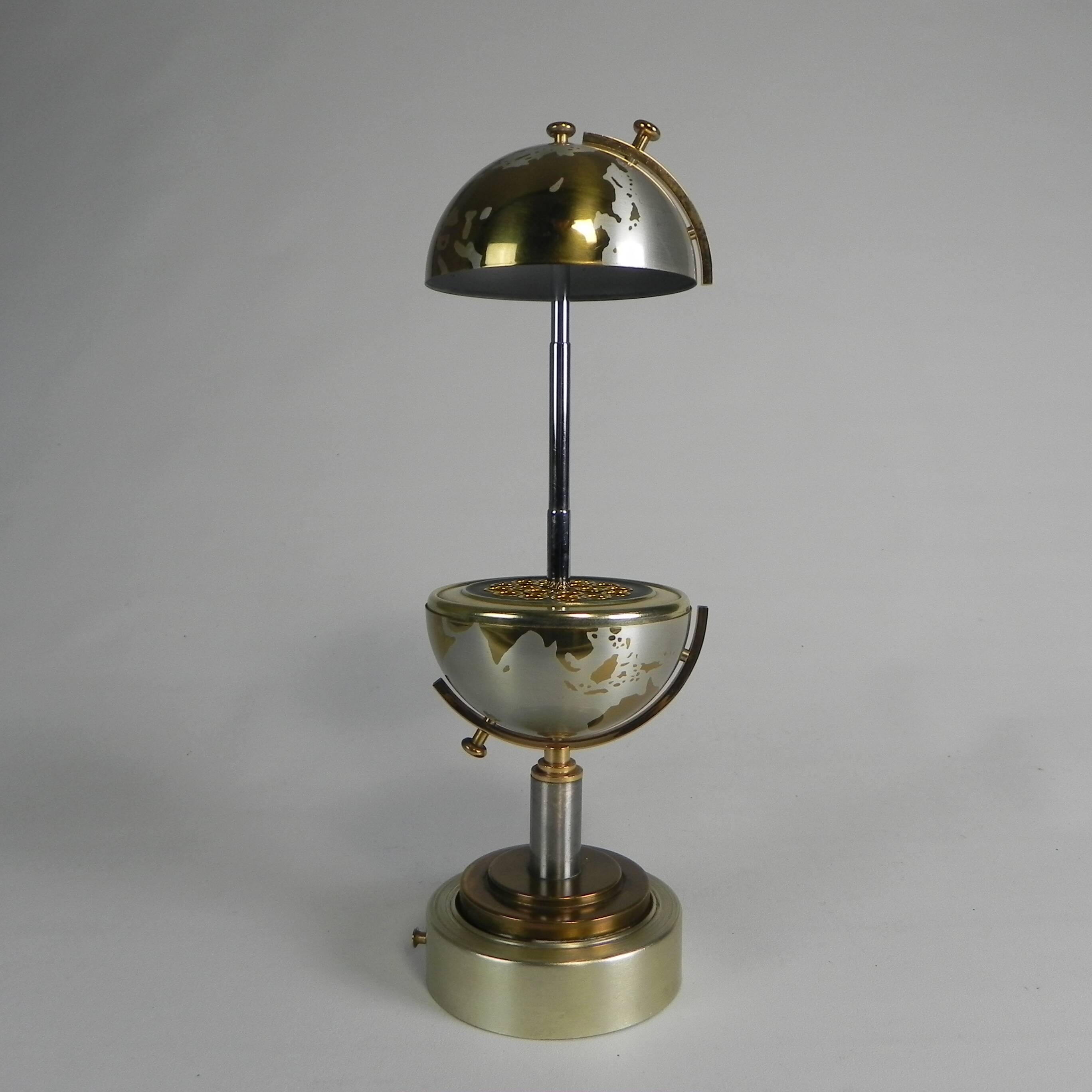 Vintage terrestrial globe cigarette holder with music box, windmill, 1960s