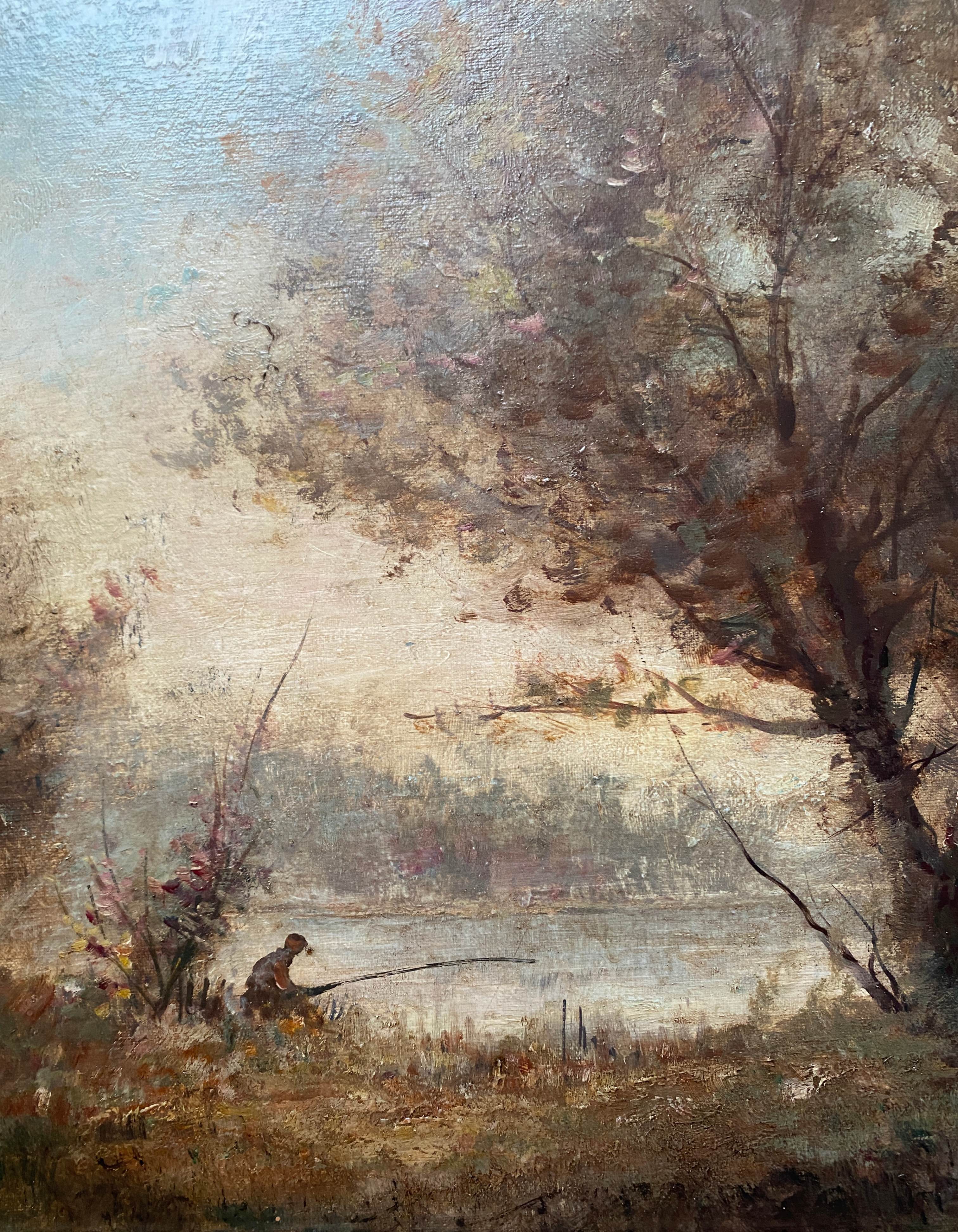 HST painting "The fisherman" signed Dervin with frame