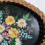 Serving tray with floral decoration, handmade braiding, bohemian countryside