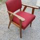 Armchair of the 50s in blond oak and red fabrics compass feet