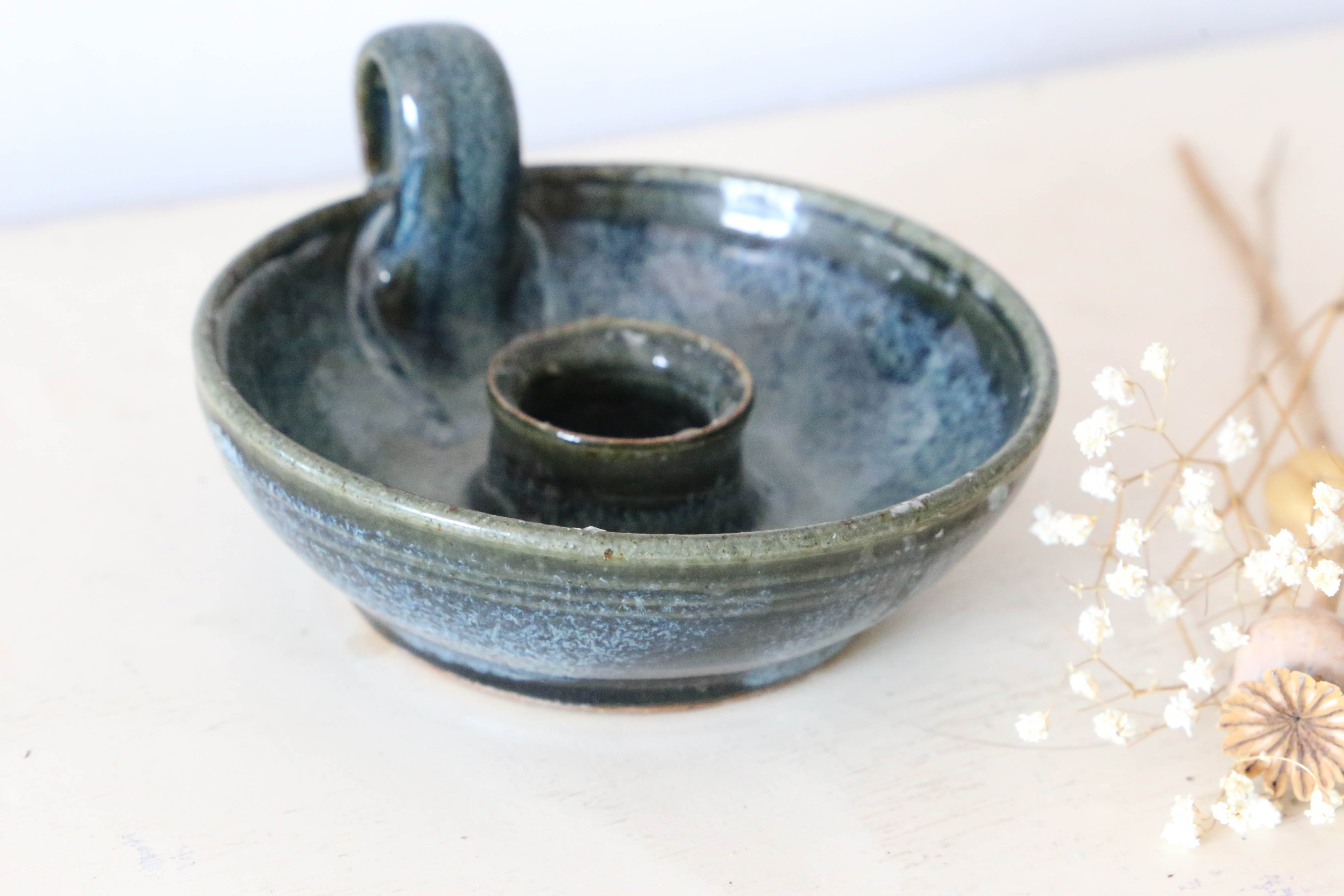 Candle holder, vintage pottery, Manziat, vintage