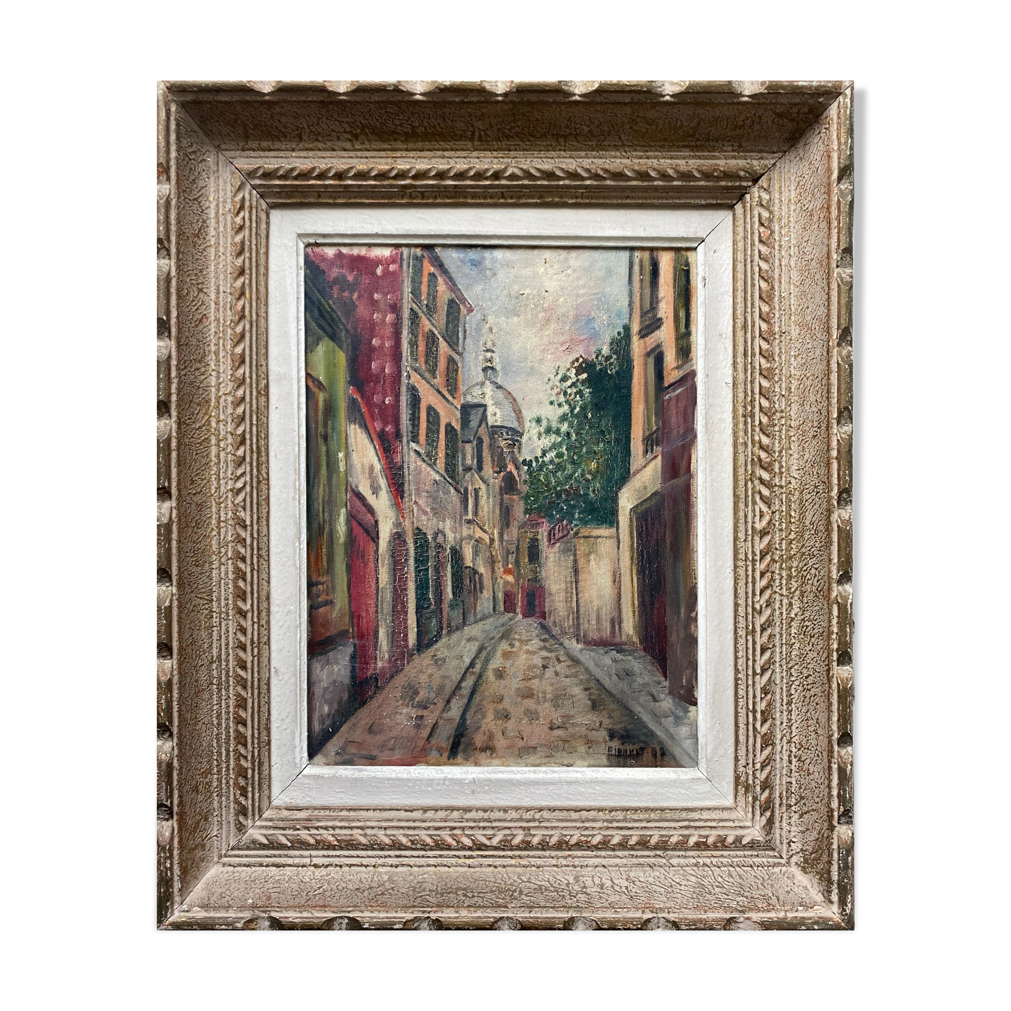 Painting "Rue de Montmartre" school of Paris HST signed with frame