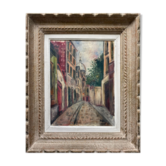 Painting "Rue de Montmartre" school of Paris HST signed with frame
